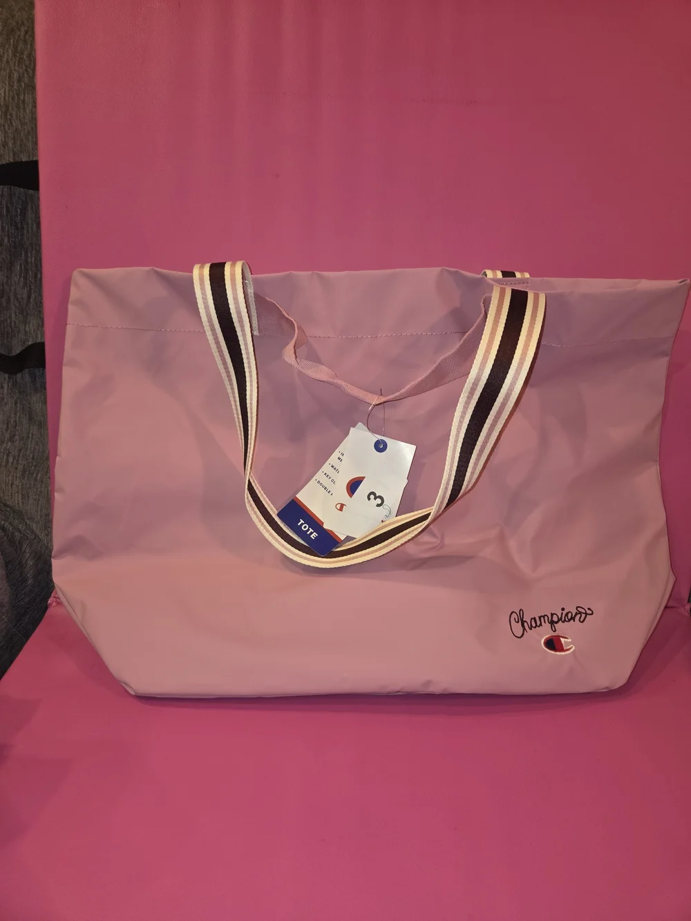 Champion Pink Tote Bag with Striped Handles